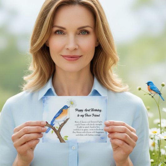 Friend Happy April Birthday with Bluebird カード
