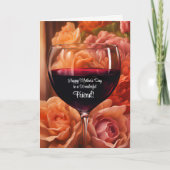 Friend Happy Mothers Dayワインと花 カード (正面)