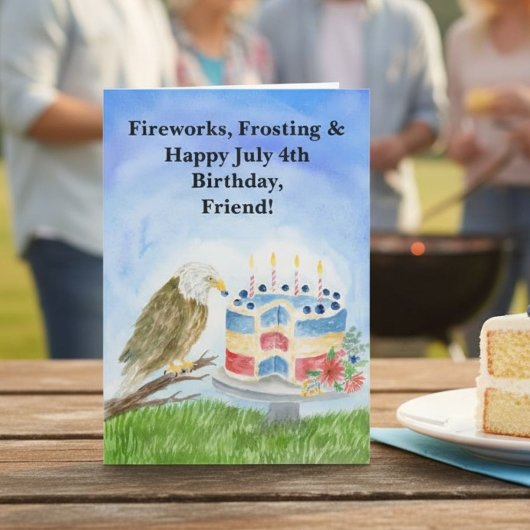 Friend July 4th Birthday Bald Eagle Patriotic カード
