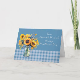 Friend Mother's Day Sunflowers in Mason Jar カード