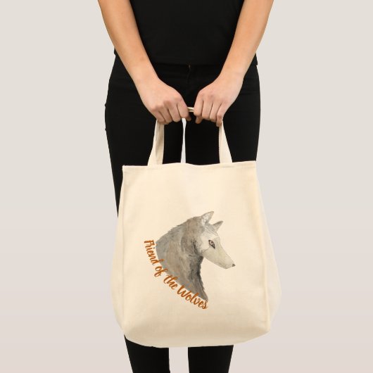 Friend of the Wolves Watercolor Timber Wolf トートバッグ (正面(商品))
