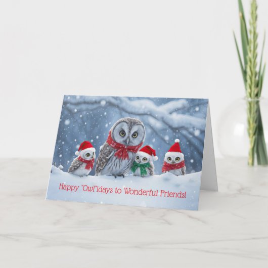 Friend or Friends Christmas Holiday Cute Owl カード (正面)