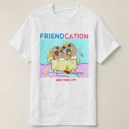 Friendcationの子犬の漫画のTシャツ Tシャツ