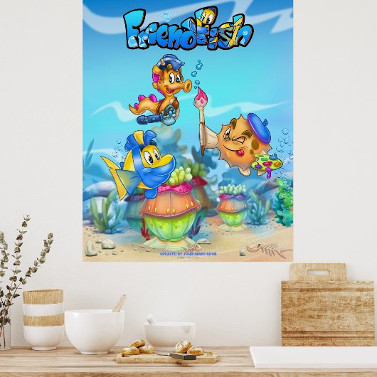 FriendFishかわいい漫画の魚のポスター ポスター (キッチン)