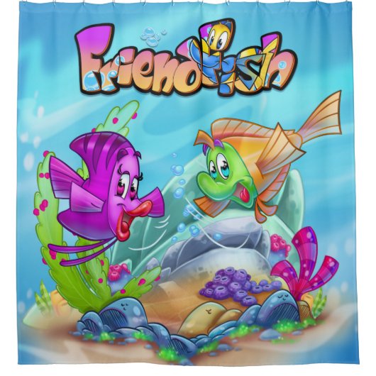 FriendFishかわいい漫画の魚 シャワーカーテン (正面)