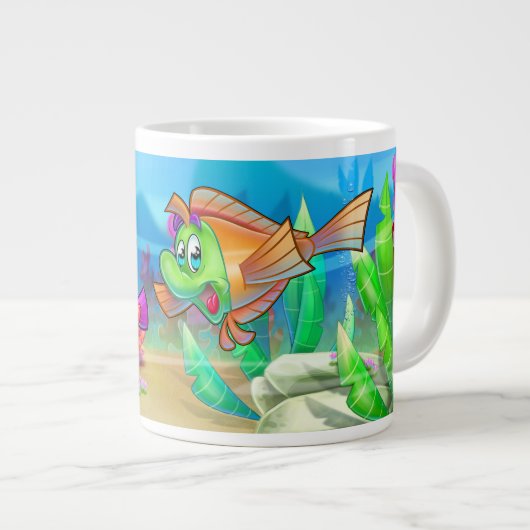 FriendFishかわいい漫画の魚 ジャンボコーヒーマグカップ (正面右)