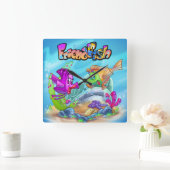 FriendFishかわいい漫画の魚 スクエア壁時計 (ホーム)