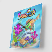 FriendFishかわいい漫画の魚 スクエア壁時計 (傾斜)