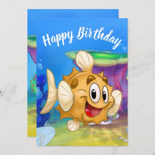 FriendFishの誕生日カードのパフ サンキューカード (正面/裏面)