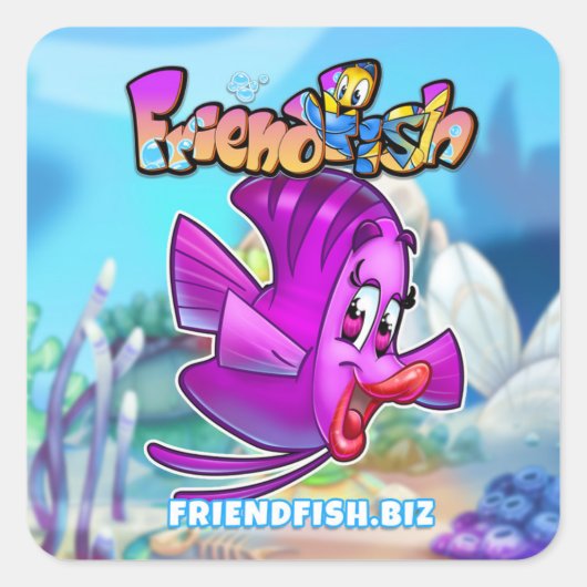 FriendFishアニメの魚のシール スクエアシール (正面)