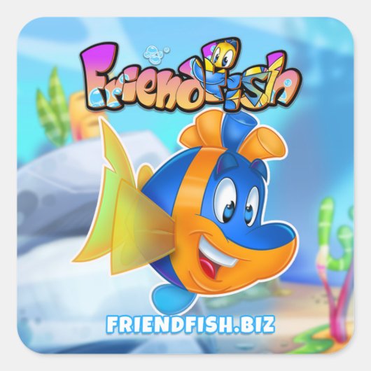 FriendFishアニメの魚のシール スクエアシール (正面)