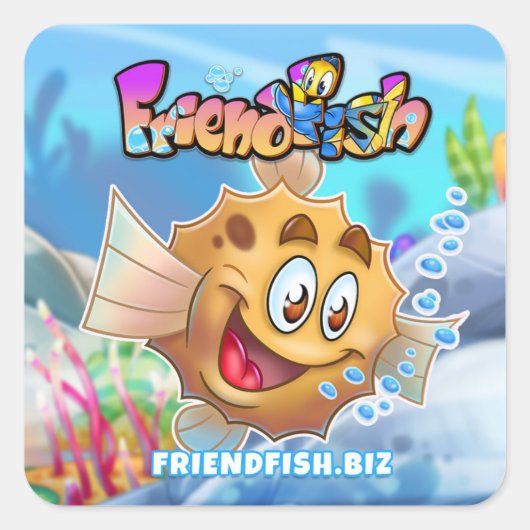 FriendFishアニメの魚のシール スクエアシール (正面)