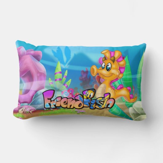 FriendFish cartoon cute fish Throw Pillow ランバークッション (正面)