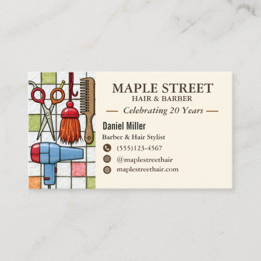 Friendly Barber and Hair Stylist Business Card 名刺 (正面)