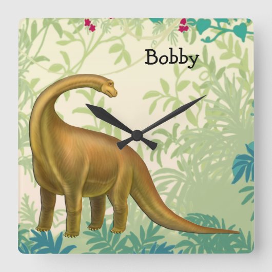 Friendly Brachiosaurus Dinosaur Wall Clock スクエア壁時計 (正面)