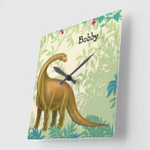 Friendly Brachiosaurus Dinosaur Wall Clock スクエア壁時計 (傾斜)