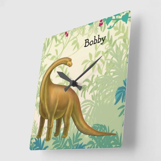 Friendly Brachiosaurus Dinosaur Wall Clock スクエア壁時計 (傾斜)