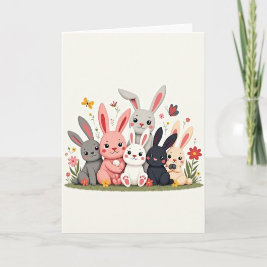 Friendly Bunnies Spring Meadow Card カード (正面)