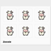 Friendly Cow – Cute Kawaii Animal Illustration スクエアシール (シート)
