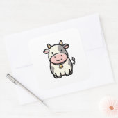 Friendly Cow – Cute Kawaii Animal Illustration スクエアシール (封筒)
