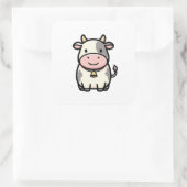 Friendly Cow – Cute Kawaii Animal Illustration スクエアシール (バッグ)