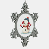 Friendly Cozy Kawaii Snowman Snowflake スノーフレークピューターオーナメント (左)