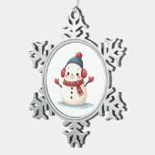 Friendly Cozy Kawaii Snowman Snowflake スノーフレークピューターオーナメント (右)