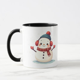 Friendly Cozy Kawaii Snowman Snowflake Design マグカップ