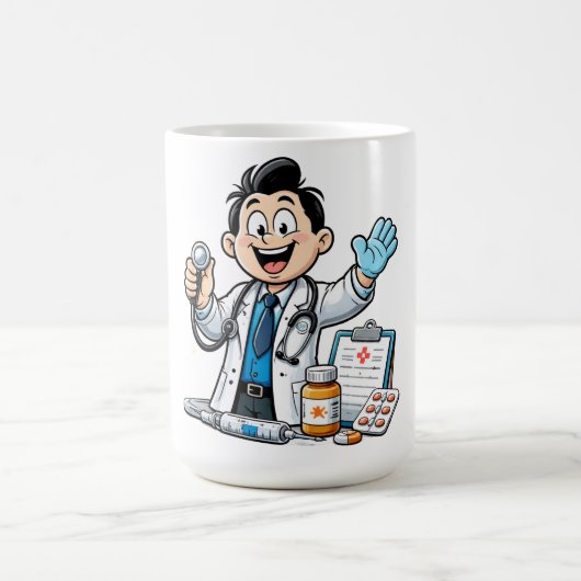 Friendly Doctor Mascot Medical Cartoon Design コーヒーマグカップ (中央)