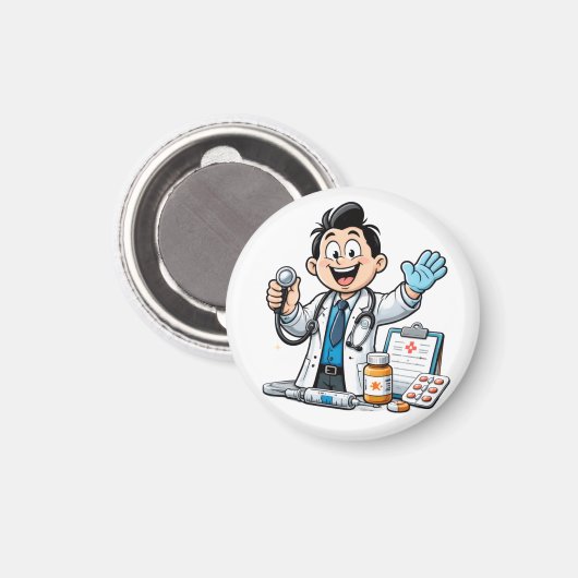 Friendly Doctor Mascot Medical Cartoon Design マグネット (正面/裏面)