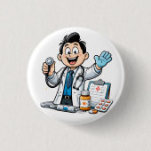 Friendly Doctor Mascot Medical Cartoon Design 缶バッジ (正面)