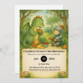 Friendly Dragon and Little Knight Picnic Birthday 招待状 (正面/裏面)