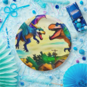 Friendly Encounter - Dragon and Dinosaur ペーパープレート (パーティー)