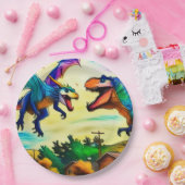 Friendly Encounter - Dragon and Dinosaur ペーパープレート (パーティー)