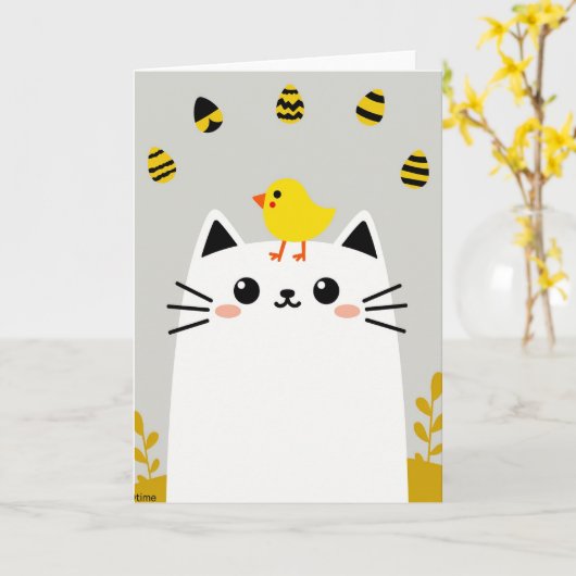 Friendly Feline Spring Card カード (黄色い花)