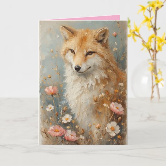 Friendly Fox among the flowers カード (黄色い花)