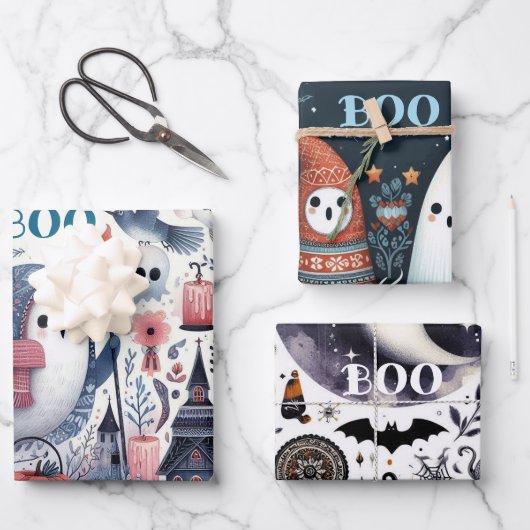 Friendly Ghost Halloween Boo Decoupage Shabby Chic ラッピングペーパーシート (正面)
