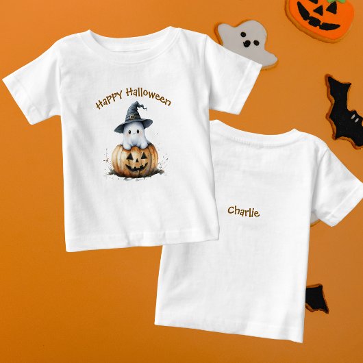 Friendly Ghost Witch Hat Pumpkin Halloween ベビーTシャツ