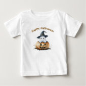 Friendly Ghost Witch Hat Pumpkin Halloween ベビーTシャツ (正面)