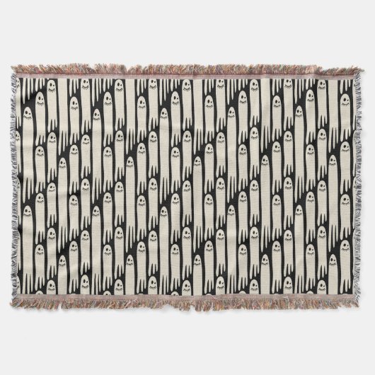 Friendly Ghosts on Cream and Pink – Halloween Patt スローブランケット (正面)