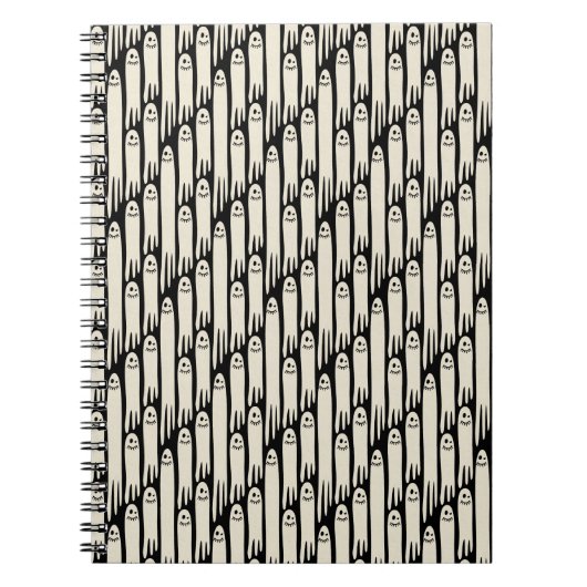 Friendly Ghosts on Cream and Pink – Halloween Patt ノートブック (正面)