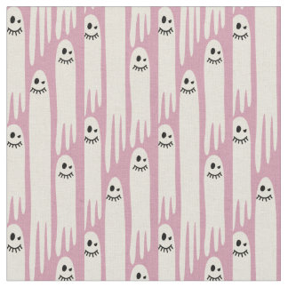 Friendly Ghosts on Cream and Pink – Halloween Patt ファブリック