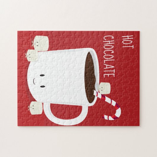Friendly Red White Hot Chocolate Marshmallows ジグソーパズル (横)