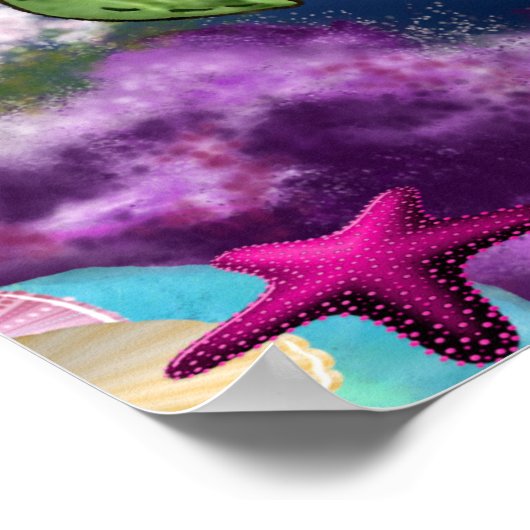 Friendly Sea Turtle in Sea ポスター (角)