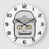 Friendly Silver Robot Head ラージ壁時計 (正面)