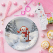 Friendly Snowman with a Red Shovel ペーパープレート (パーティー)