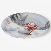 Friendly Snowman with a Red Shovel ペーパープレート (アングル)