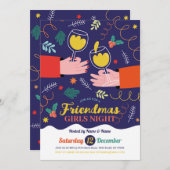 Friendmas女の子の夜はクリスマスフレンズを飲む 招待状 (正面/裏面)
