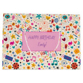 FRIENDSテレビ番組誕生日水色ピンクガーリー ラージペーパーバッグ (裏面)