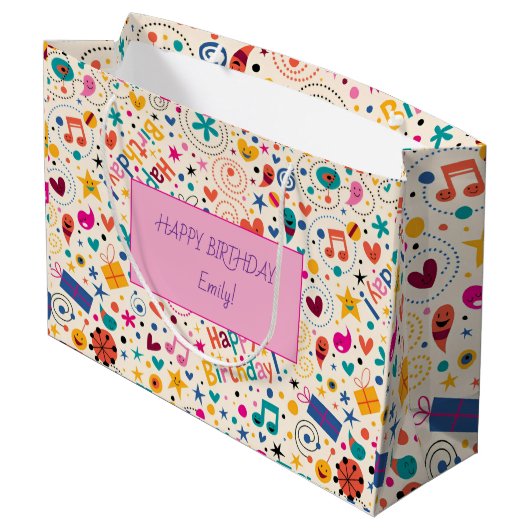 FRIENDSテレビ番組誕生日水色ピンクガーリー ラージペーパーバッグ (裏面アングル)